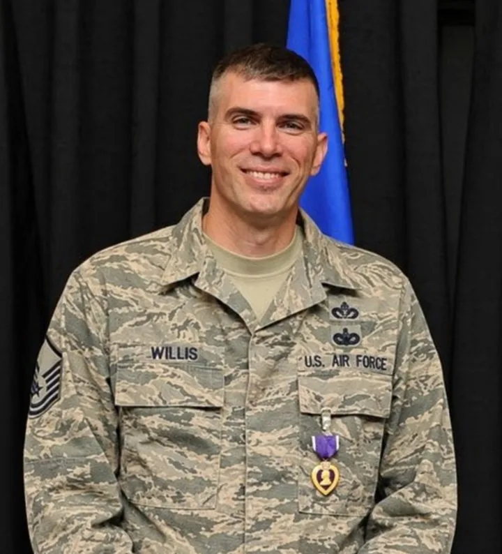 Rick Willis in Air Force uniform wearing the Purple Heart